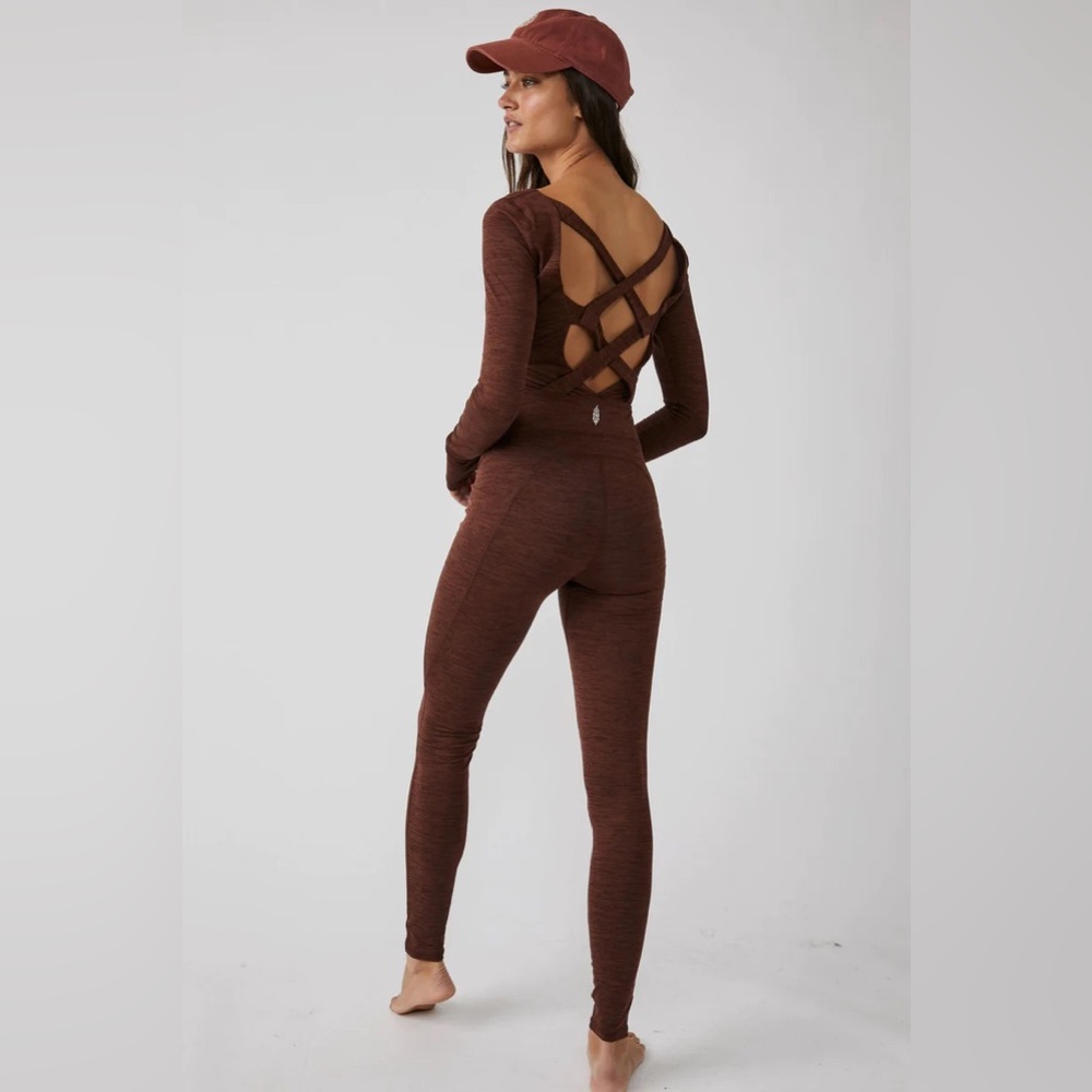 Free People Rust Crisscross-Back Long-Sleeve Bodysuit